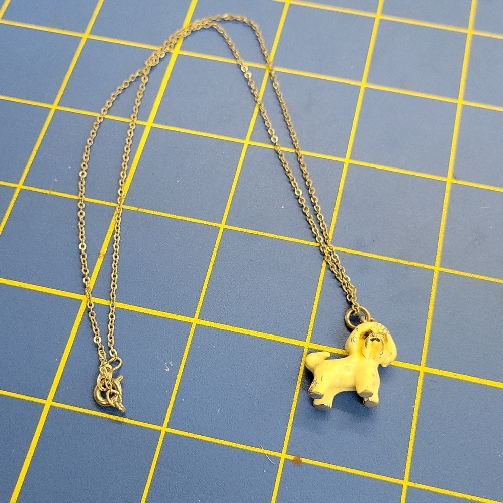Vintage Painted Metal Dog 18" Necklace